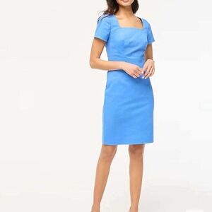 J.Crew Sheath Dress Womens 6 Blue Excellent Square Neck Short Sleeve BY040